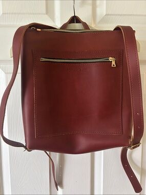 Portland Leather Burgundy Leather Backpack with Gold Hardware